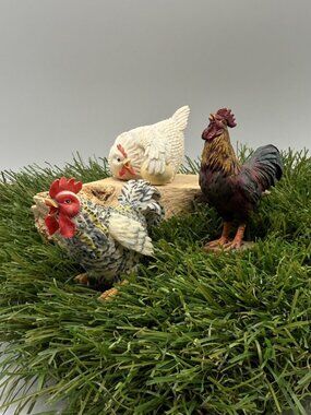 Resin Roosters & Hen Figurines